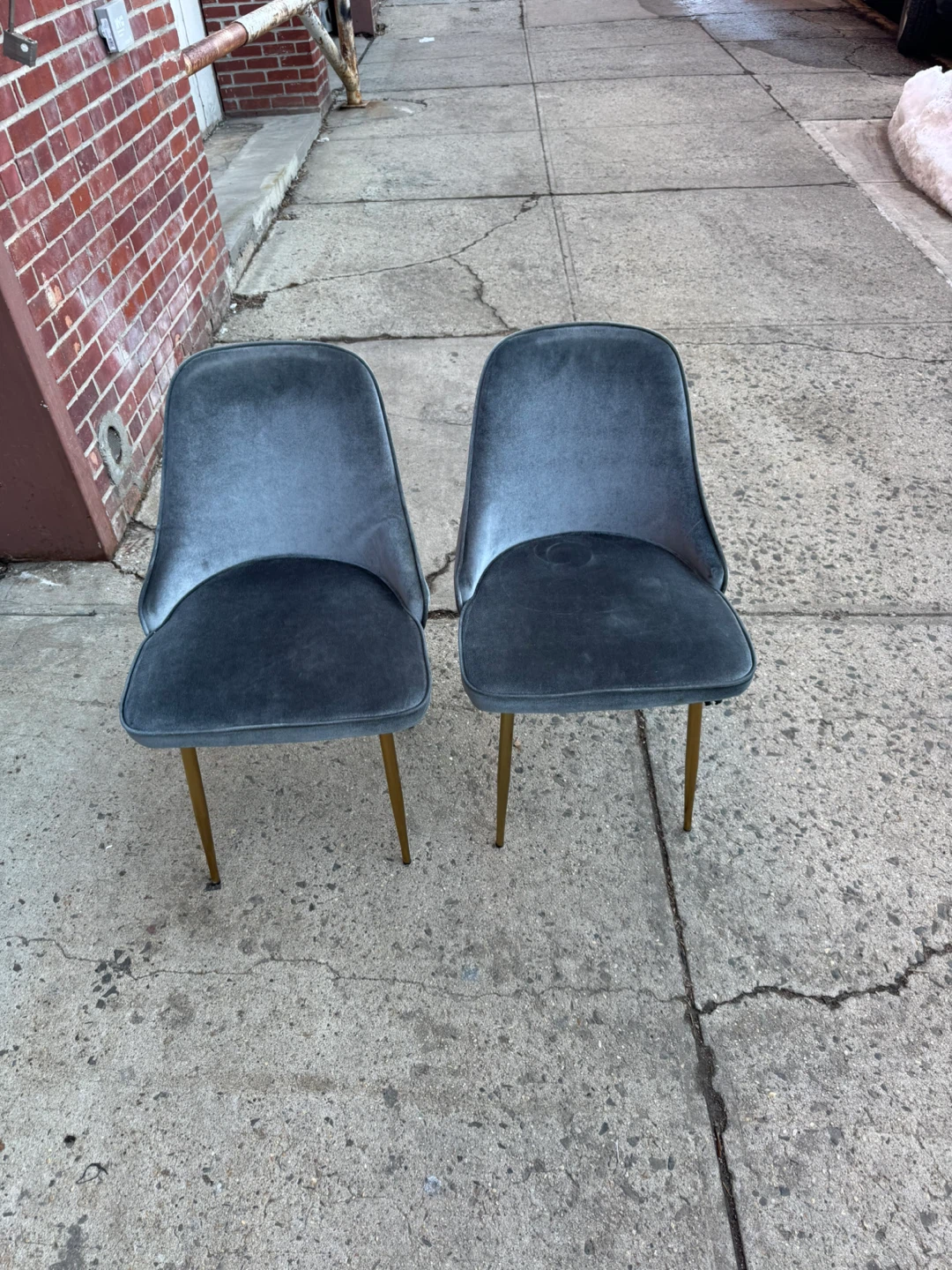 Set of 2 Dark Gray Velvet Dining Chairs with Gold Legs