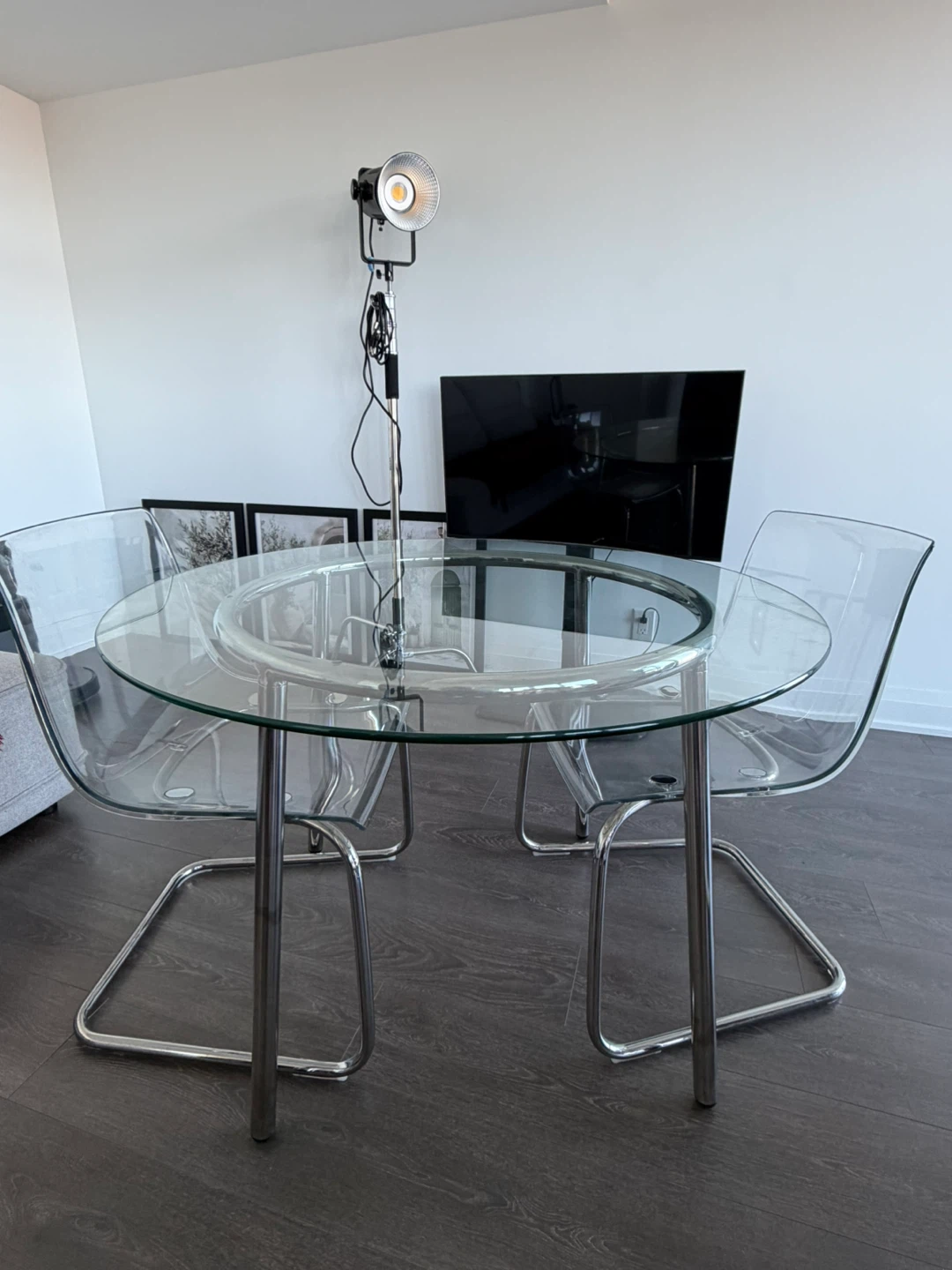 Clear Glass Dining Table + 2 acrylic chairs