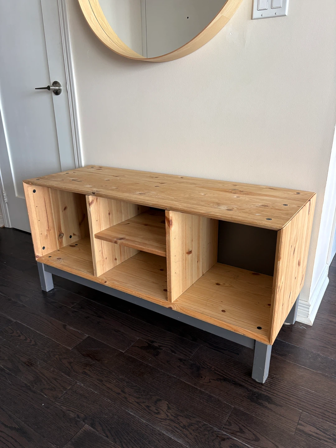Pine Wood Storage Bench with 2 Black Bins - photo 2