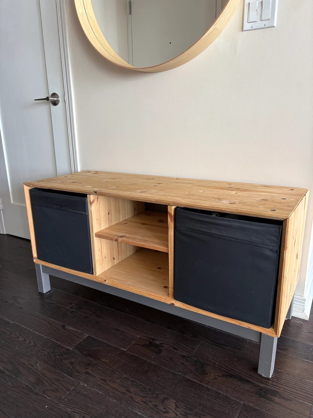 Pine Wood Storage Bench with 2 Black Bins - photo 4