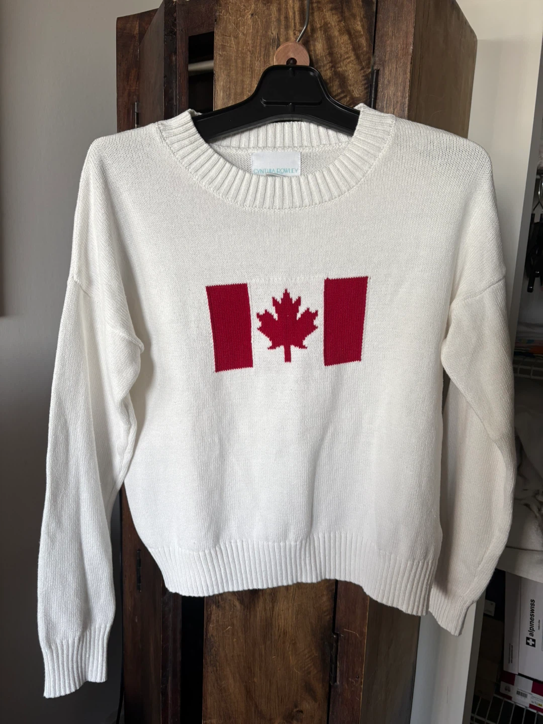 White cotton Canadian Flag Sweater