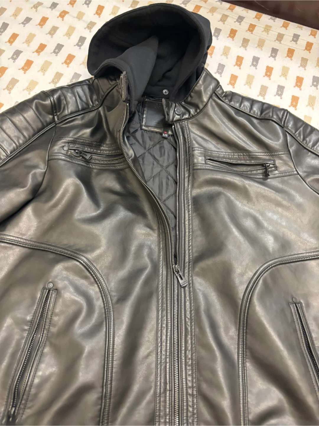 Point Zero Collection Faux Leather Jacket with Hood - XL