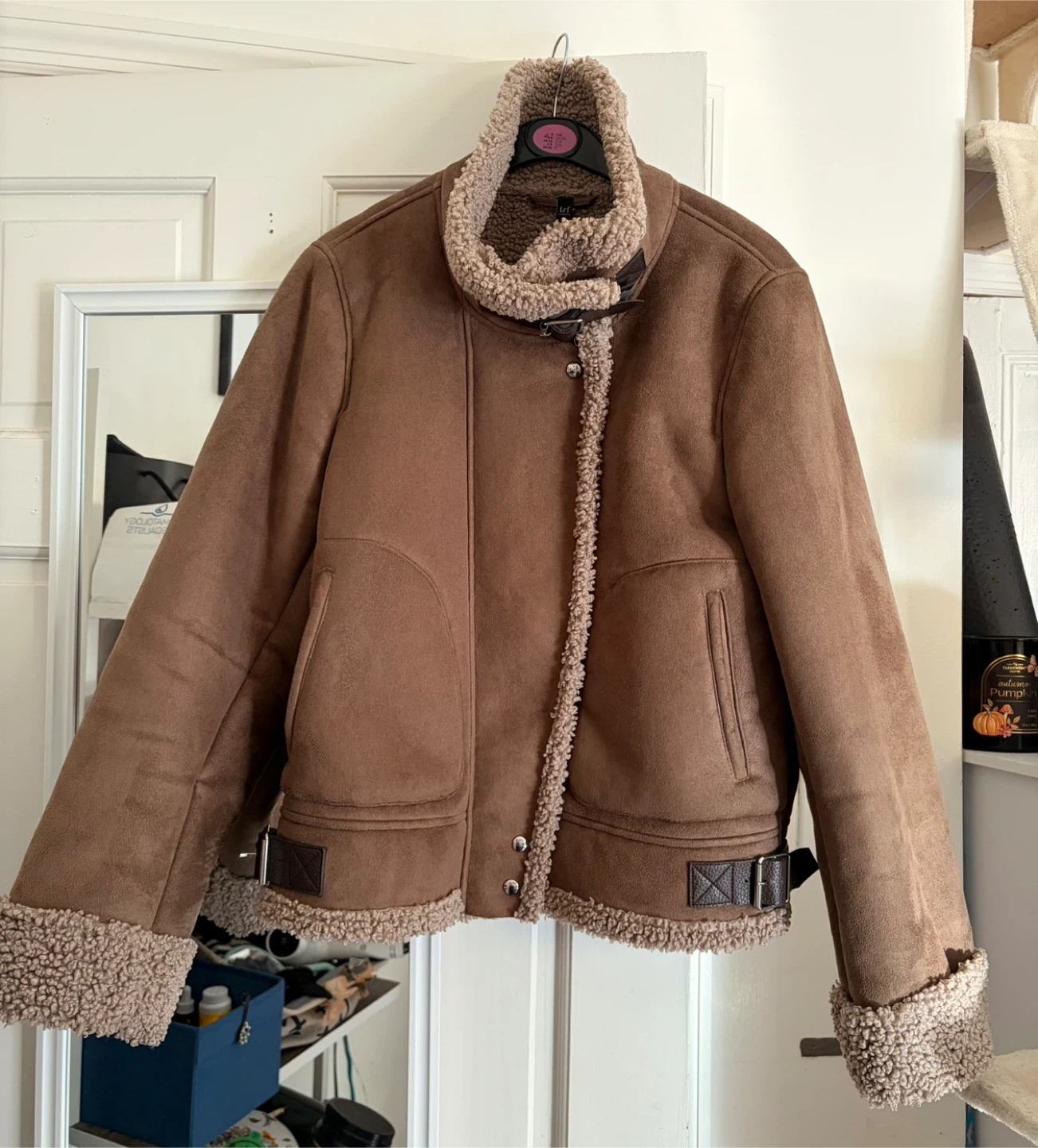 Zara TRF Brown Suede & Sherpa Aviator Jacket – Size M