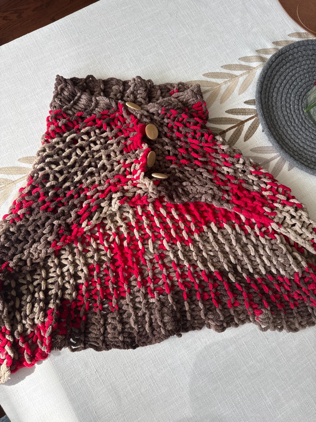 Chunky Knit Poncho with Wooden Buttons
