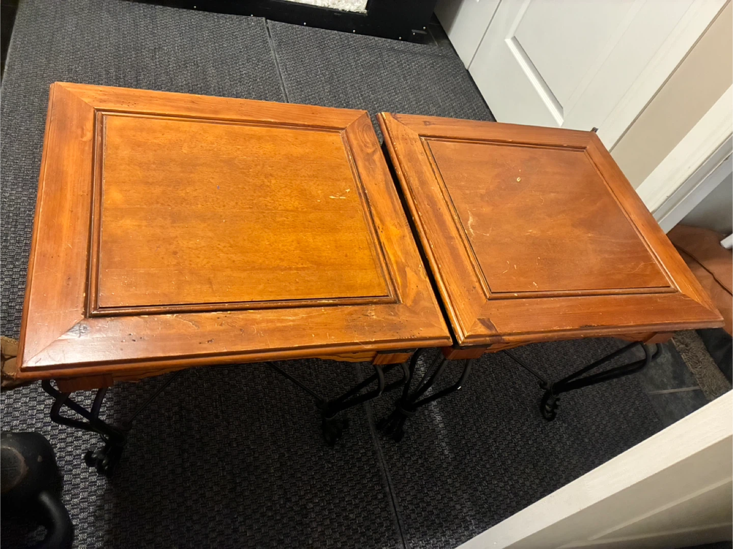 Pair of Wooden Side Tables with Metal Legs - photo 3