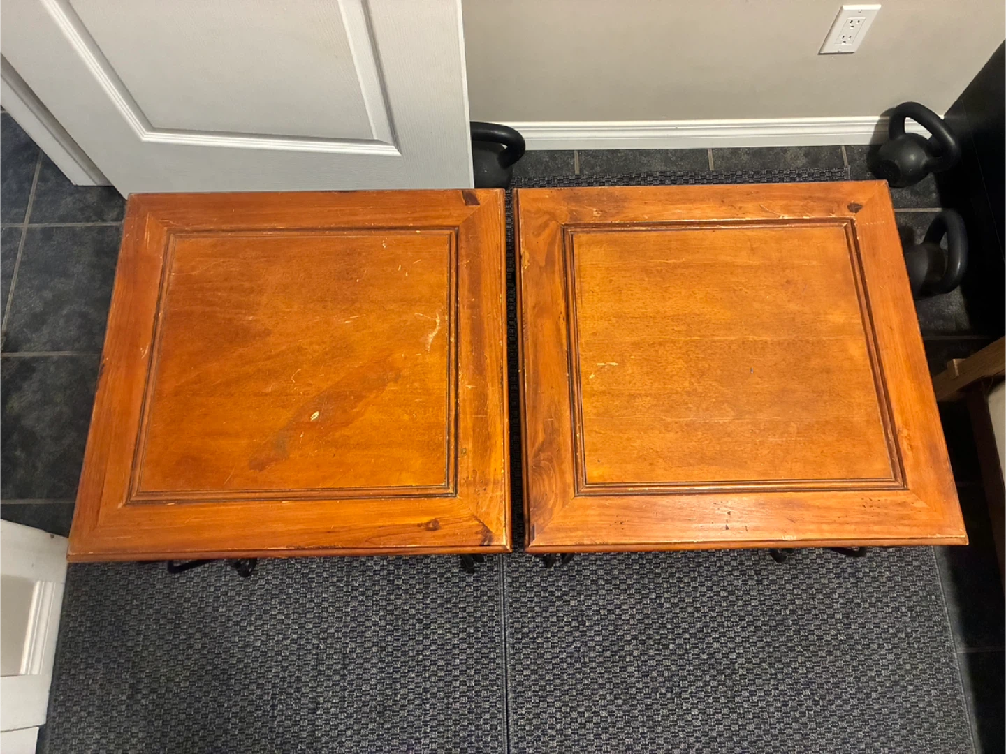 Pair of Wooden Side Tables with Metal Legs - photo 2