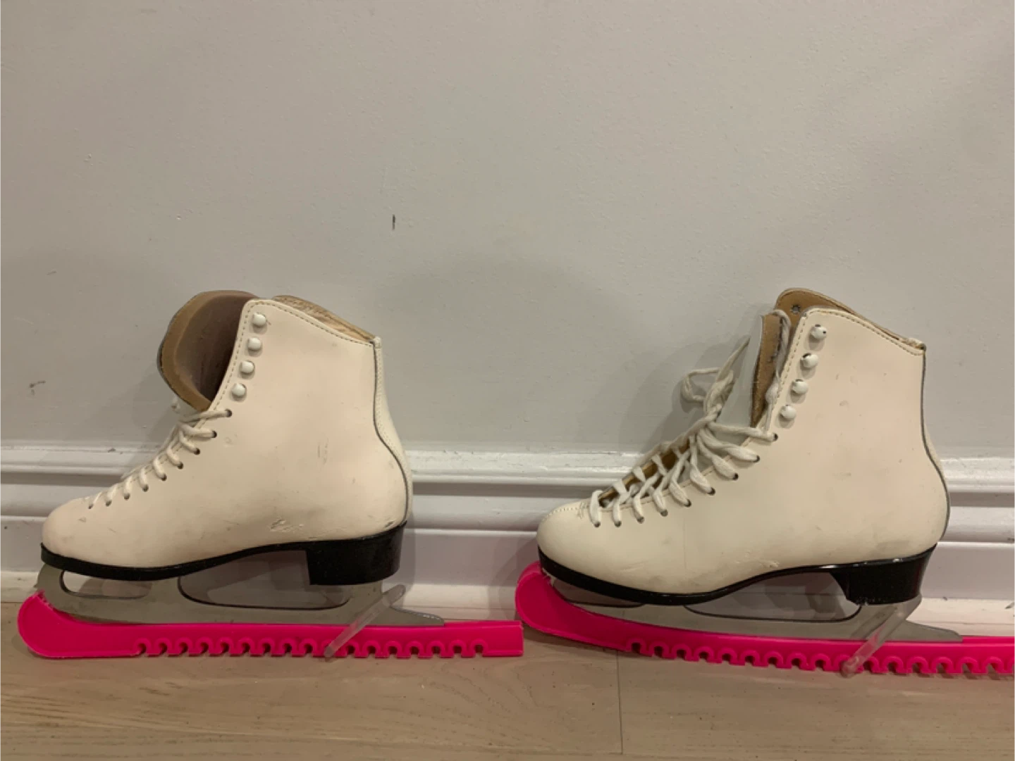 White Figure Skates with Pink Guards 🧡