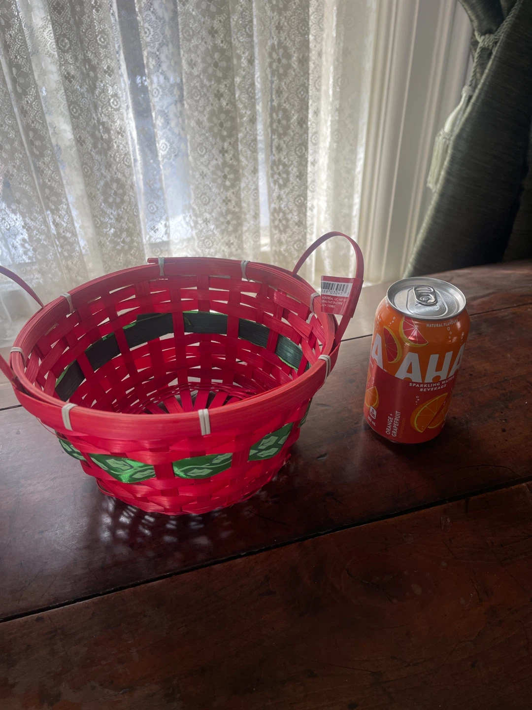 Red Woven Basket with Handles