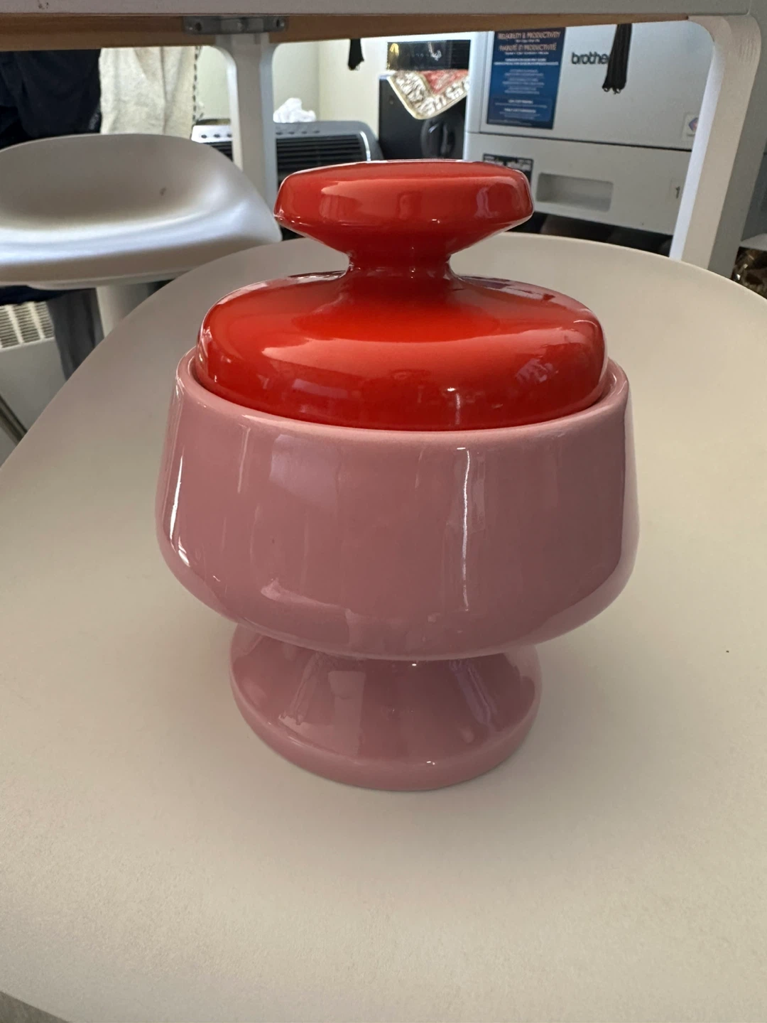 Pink Ceramic Jar with Red Lid🧡