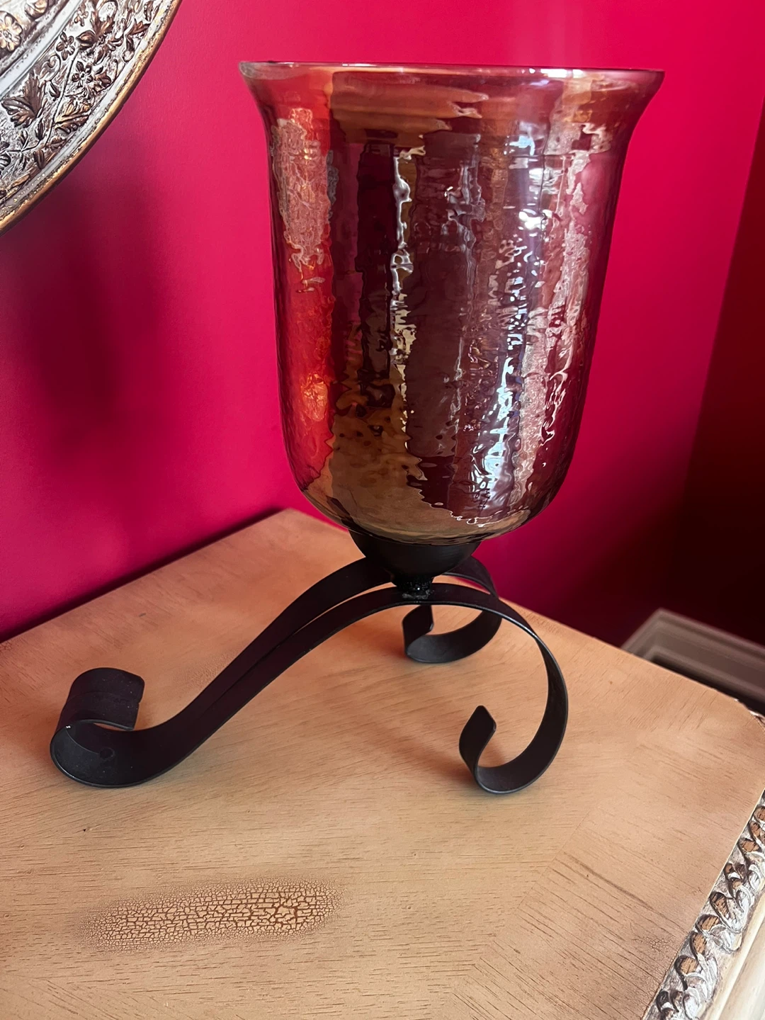 Glass hurricane candle holder on metal stand - photo 2