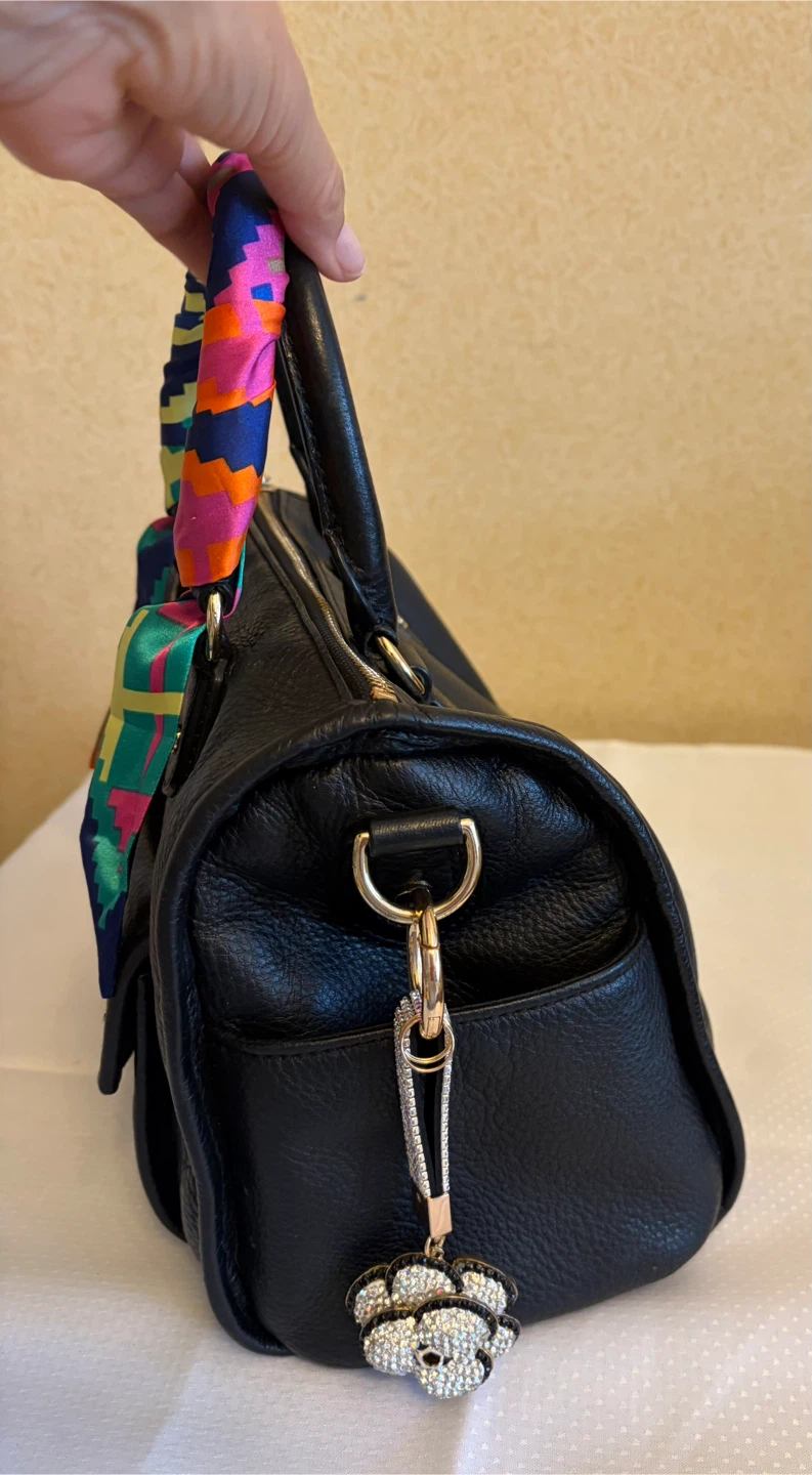 Michael Kors Black Leather Satchel with Scarf and Charm - photo 2