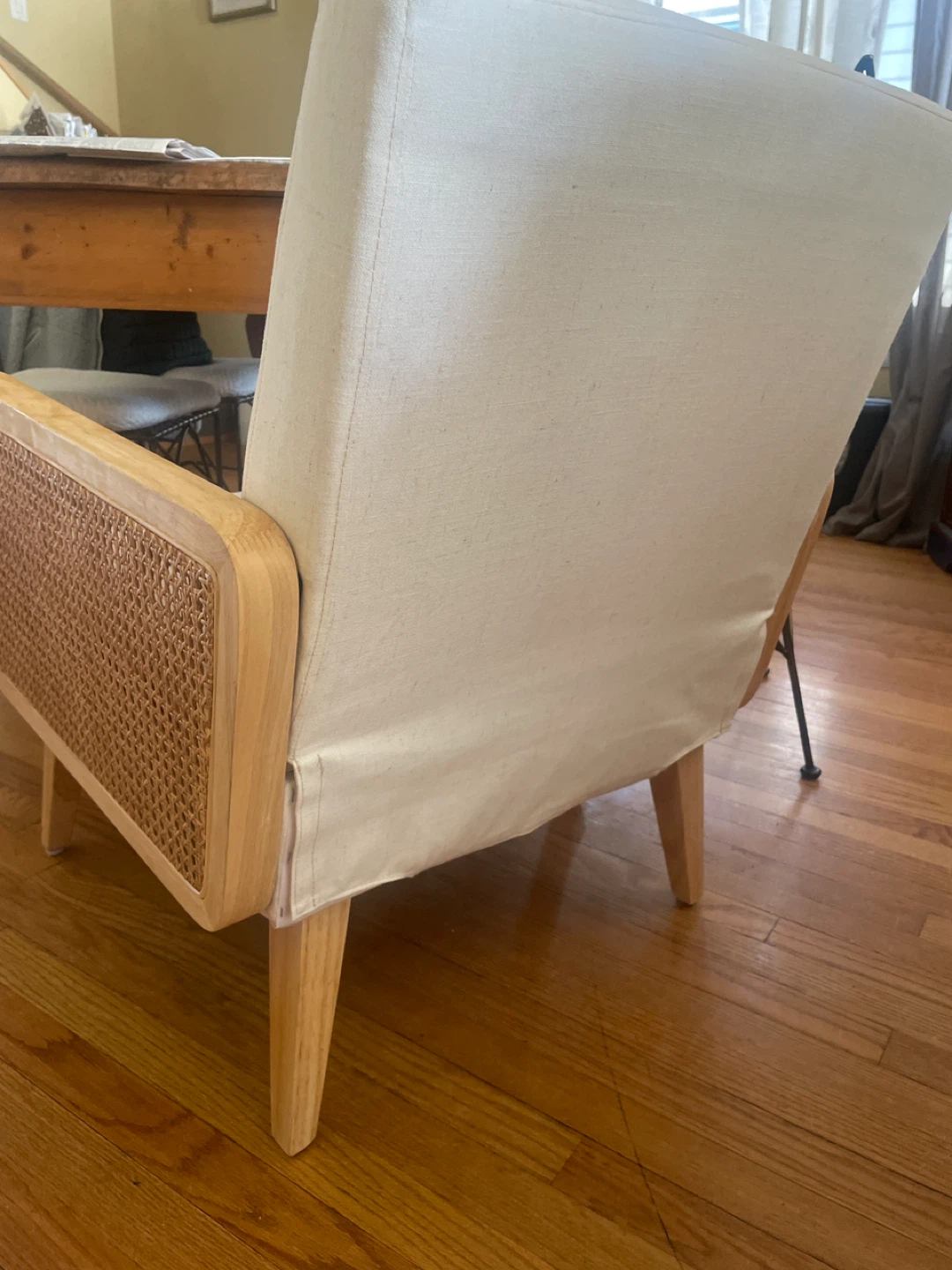 Cane Accent Armchair - Cream Fabric & Wood Frame - photo 3