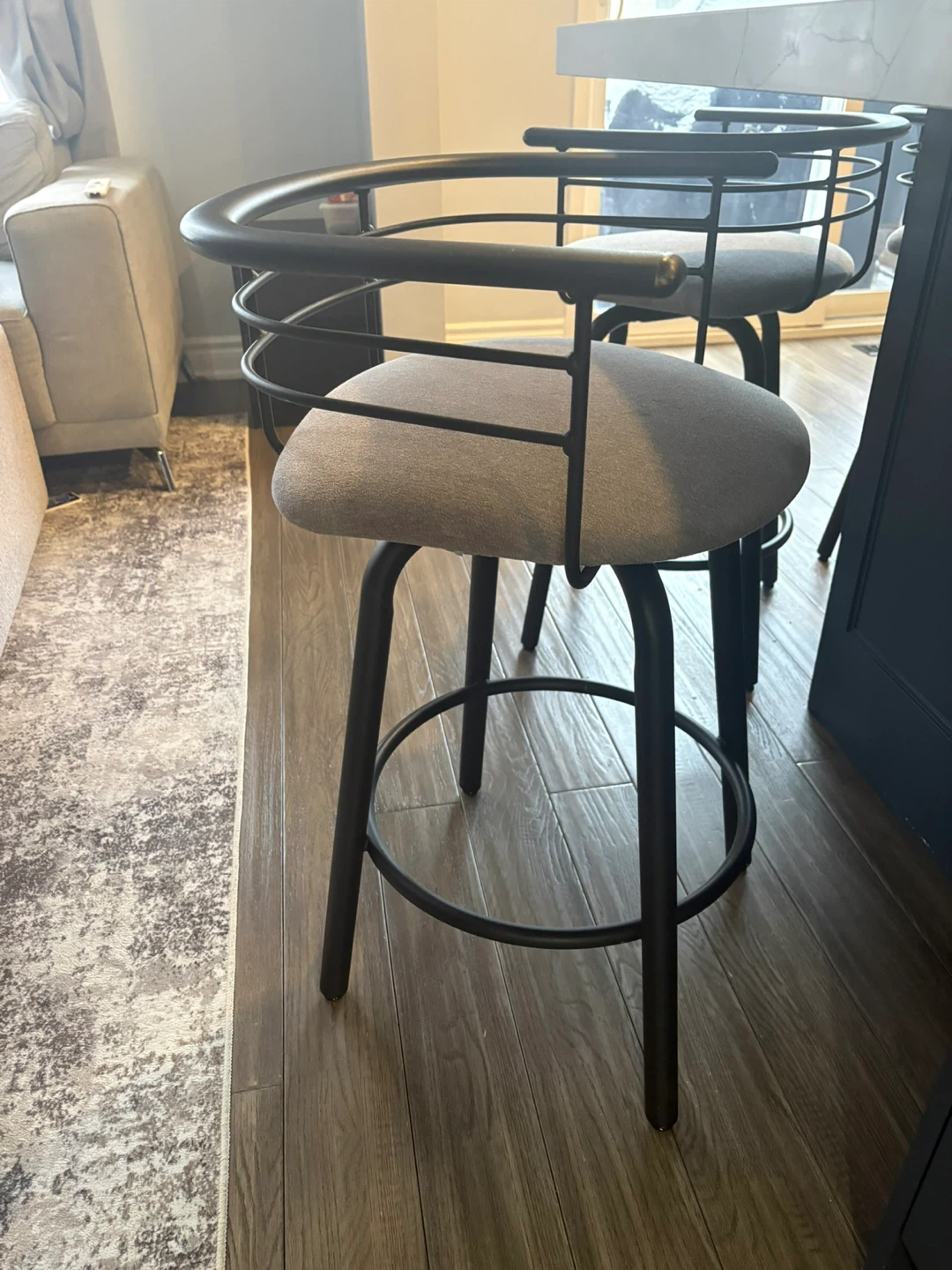 Grey Fabric Bar Stools with Black Metal Frame (Set of 2) - photo 3