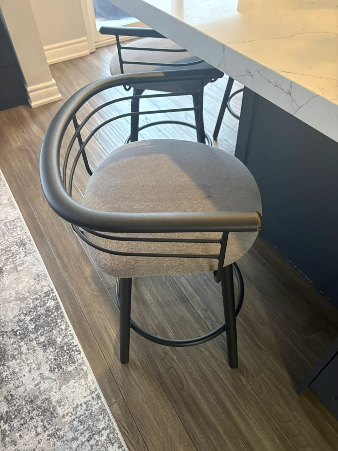 Grey Fabric Bar Stools with Black Metal Frame (Set of 2)