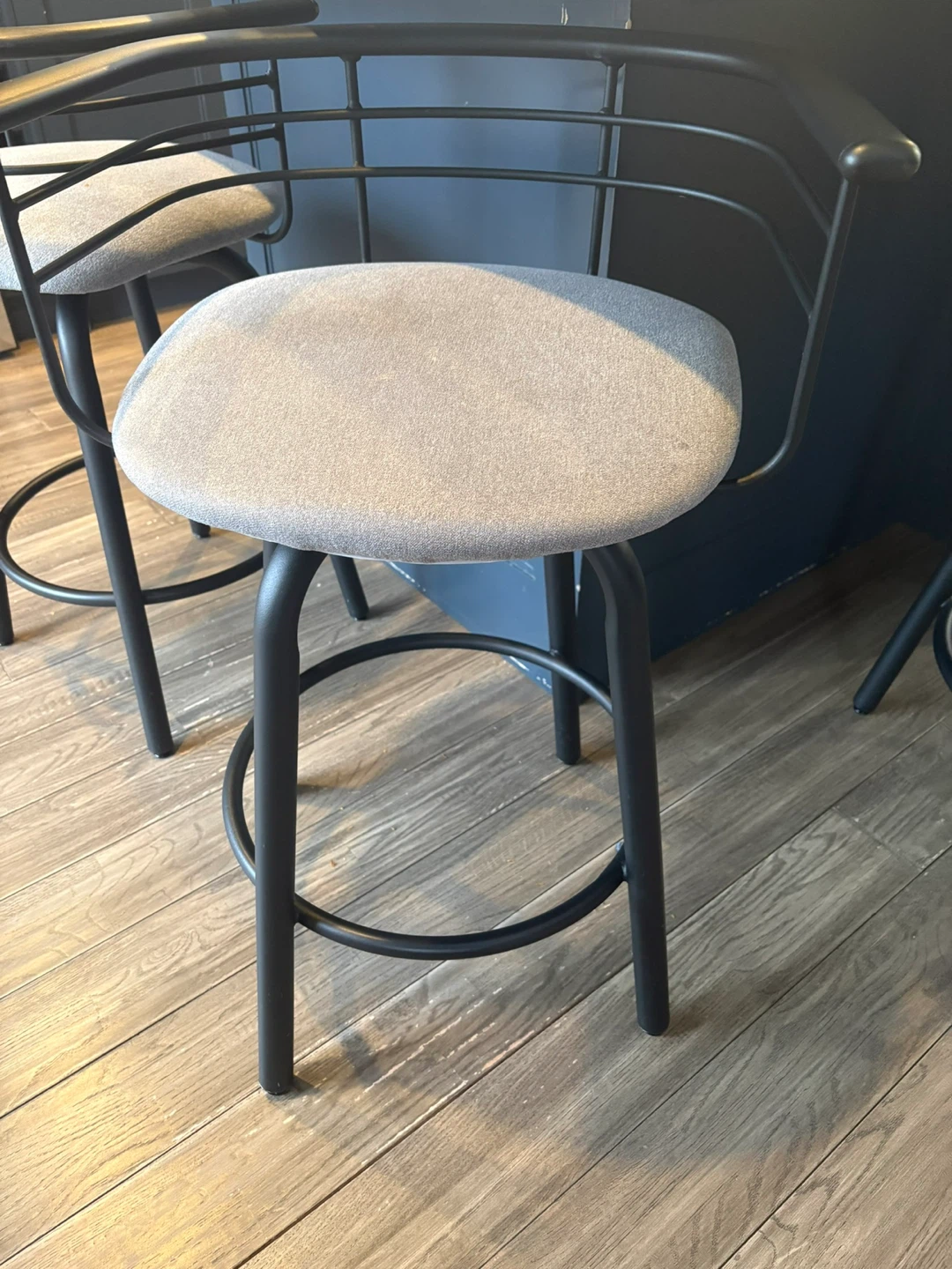 Grey Fabric Bar Stools with Black Metal Frame (Set of 2) - photo 2
