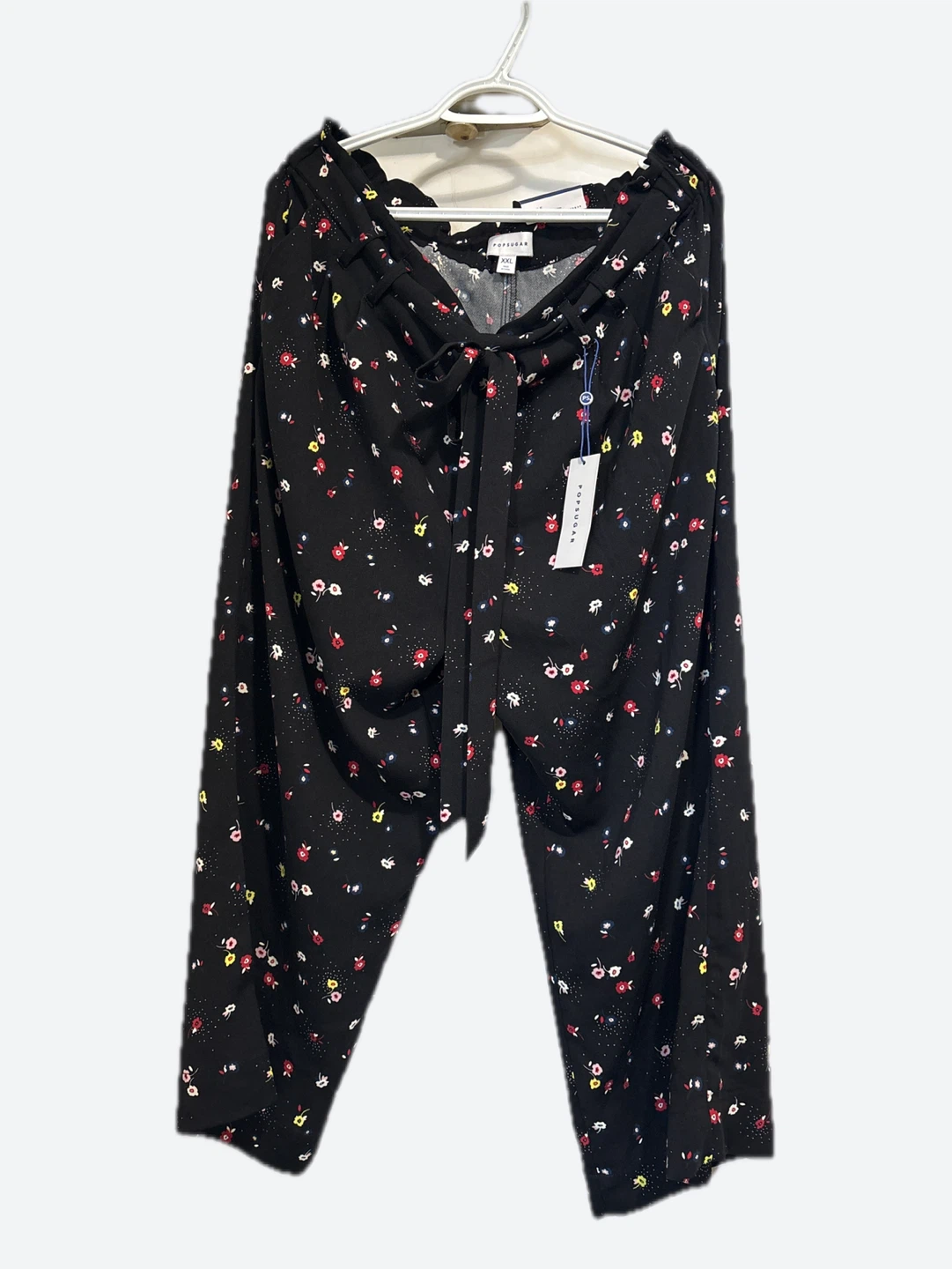 POPSUGAR Black Floral Print Wide Leg Pants Size XXL