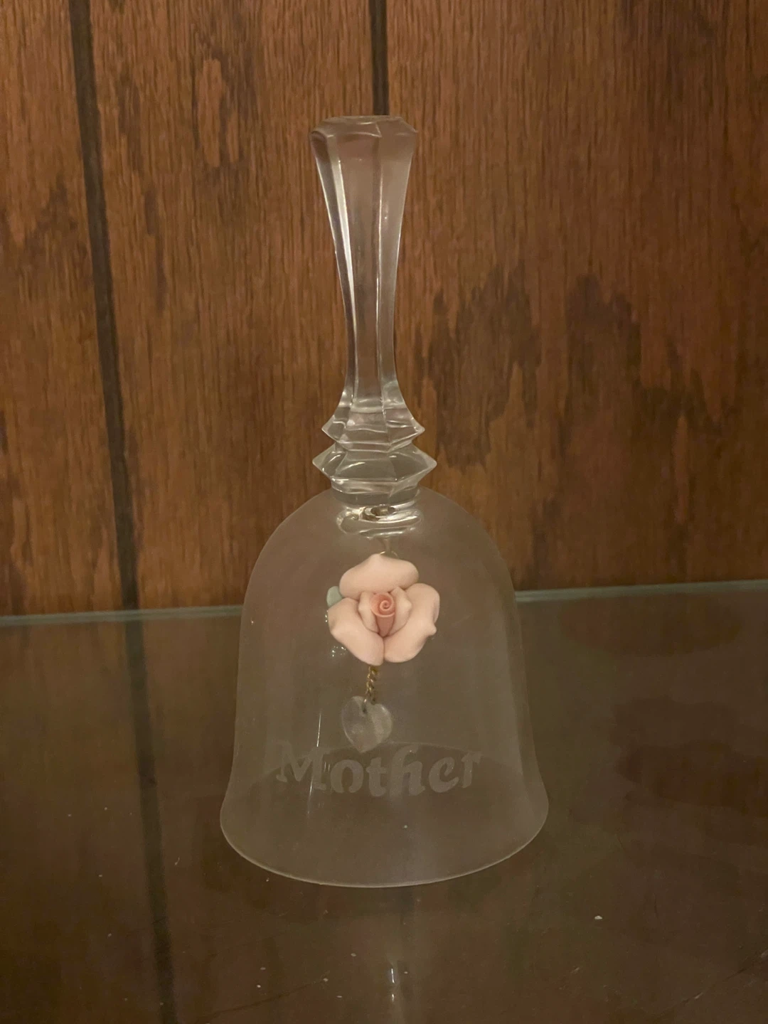 Glass "Mother" Bell with Pink Rose Charm 🧡