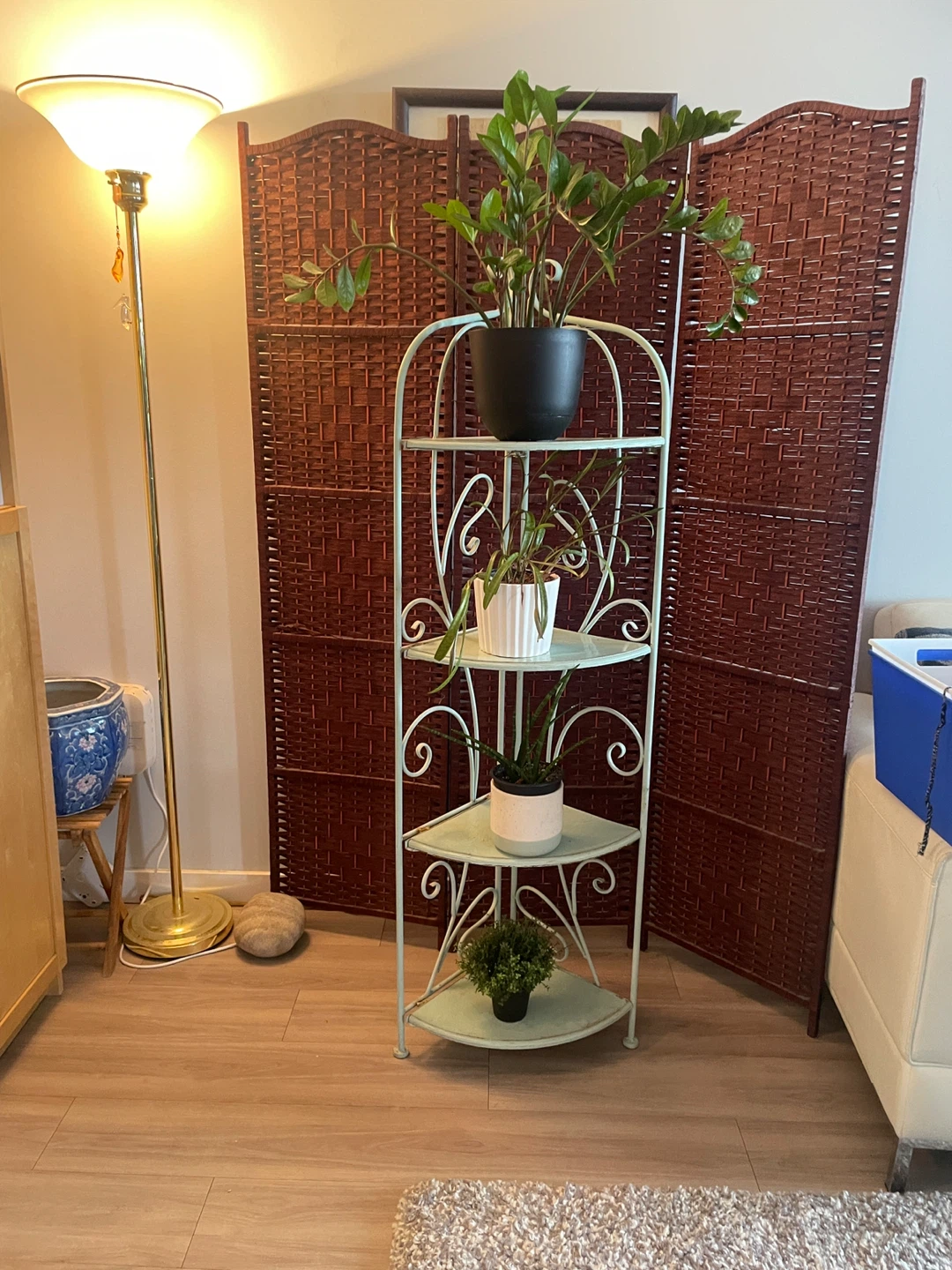 Pastel Green Metal Corner Shelf Unit