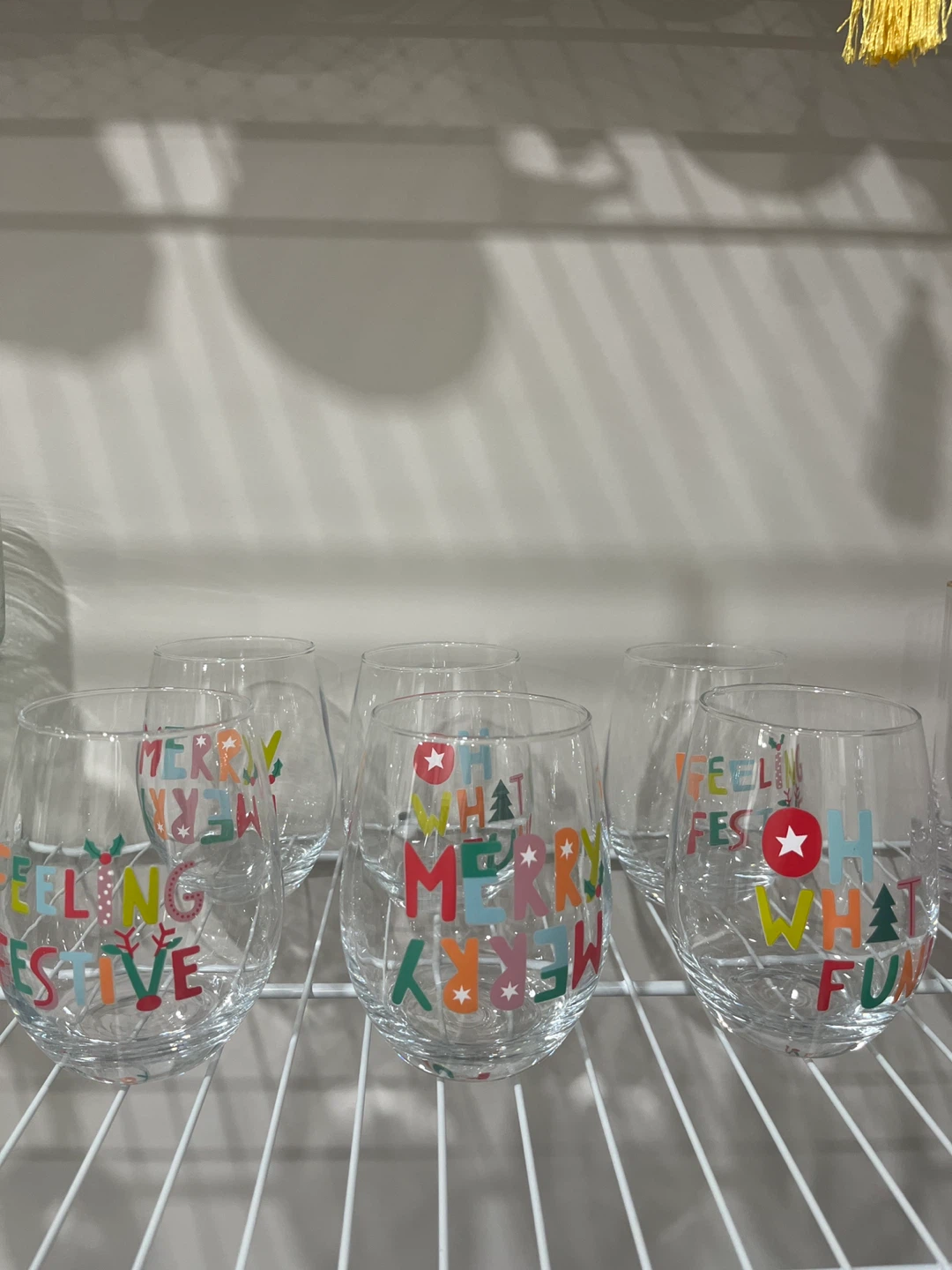 Set of 6 Stemless Wine Glasses - Merry Festive Fun