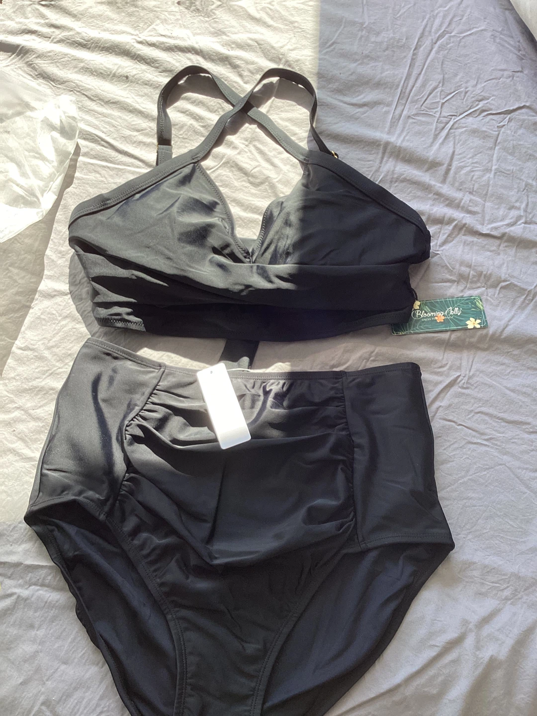 NWT flattering large Black high waisted Bikini 2 piece Set