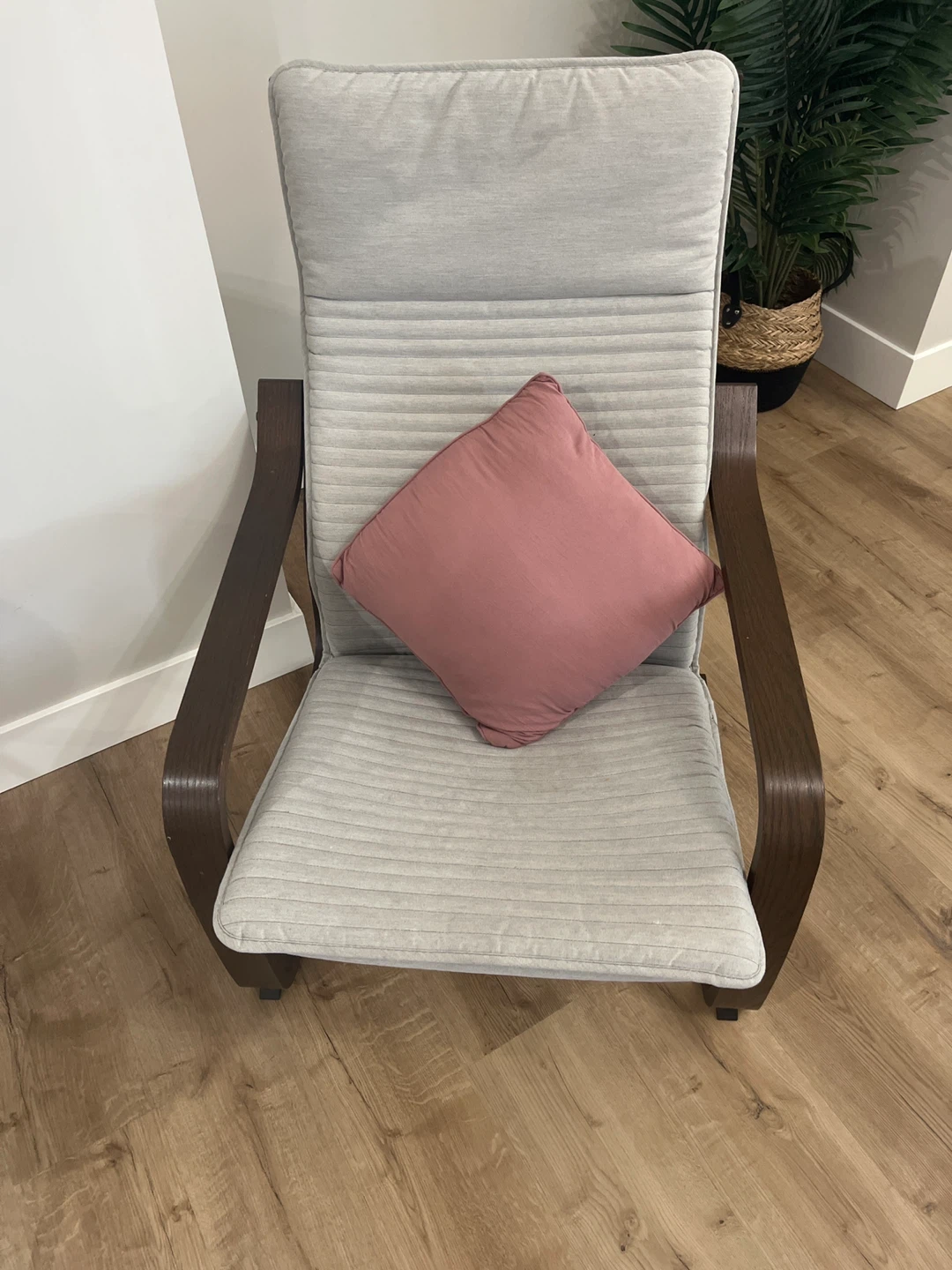 Grey Glider Rocking Chair with Pink Cushion