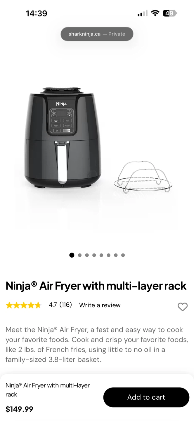Ninja AF101C Air Fryer with Multi-Layer Rack 3.8L