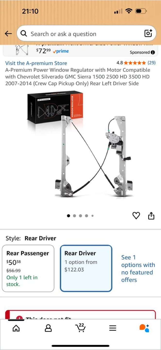 A-Premium Rear Left Power Window Regulator with Moto