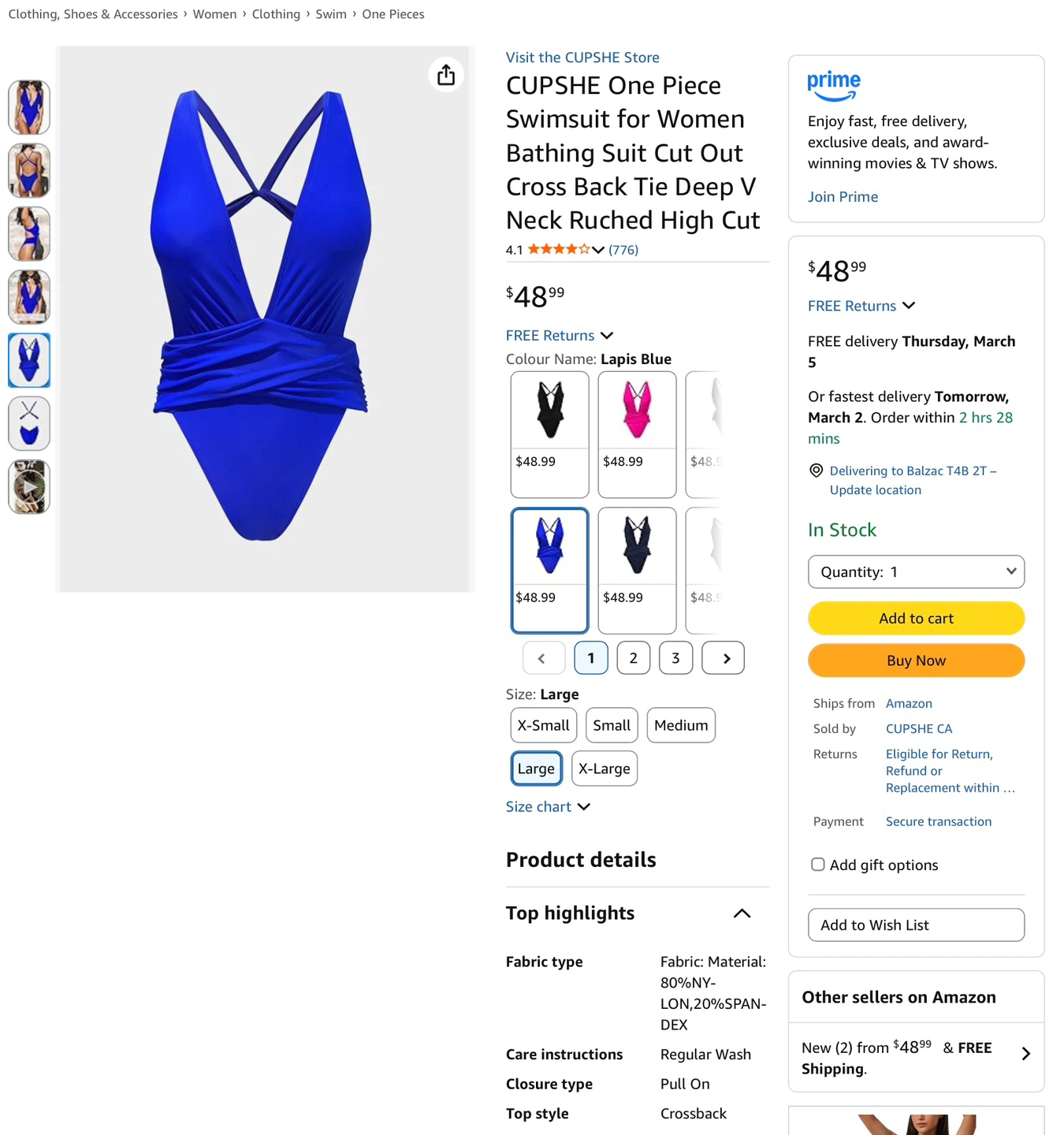 NWT Flattering Royal Blue Ruched One-Piece Swimsuit - Size L - photo 4