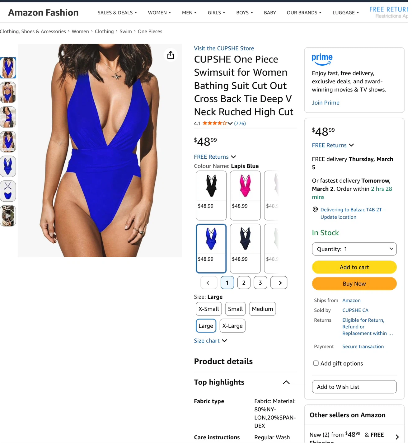 NWT Flattering Royal Blue Ruched One-Piece Swimsuit - Size L