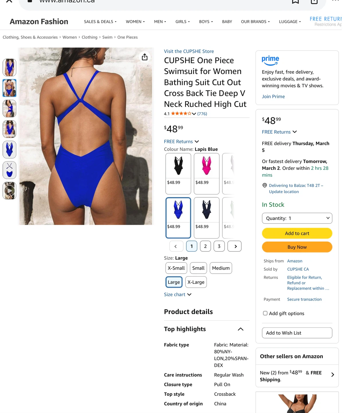 NWT Flattering Royal Blue Ruched One-Piece Swimsuit - Size L - photo 2