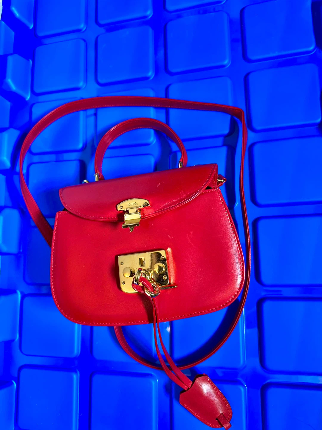 Red Leather Handbag with Gold Hardware