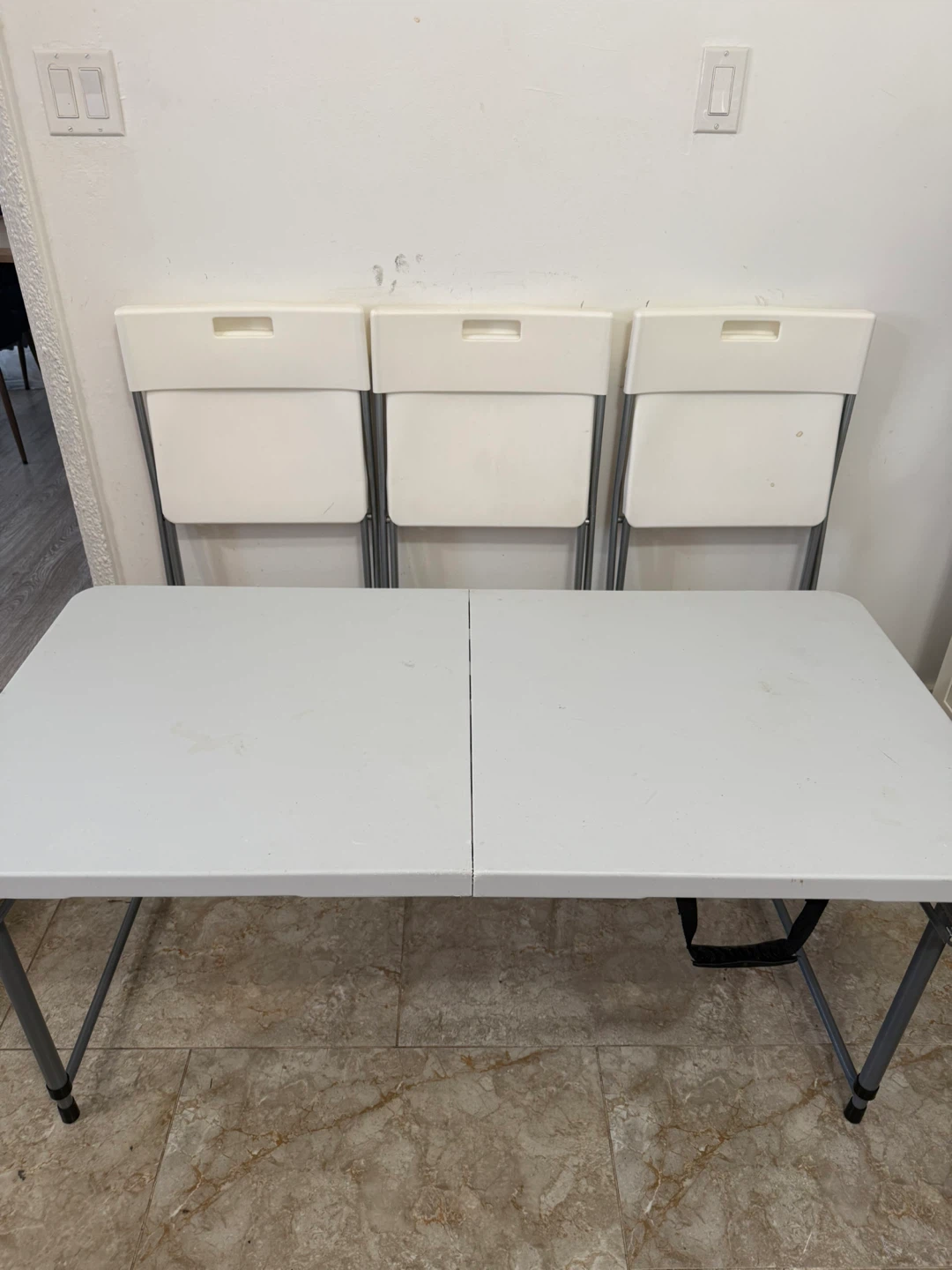 White Folding Table and 3 Chairs Set