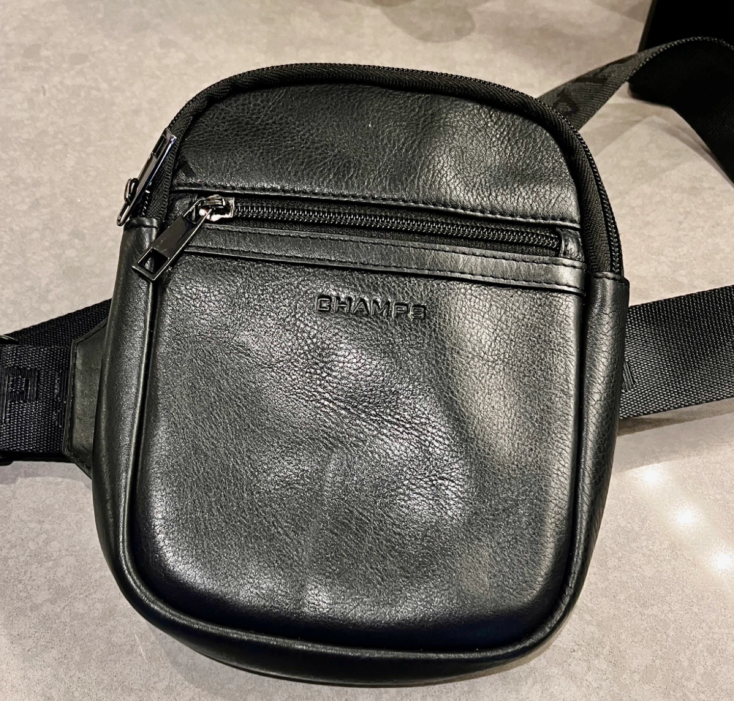 🧡 CHAMPS Black Faux Leather Crossbody Bag
