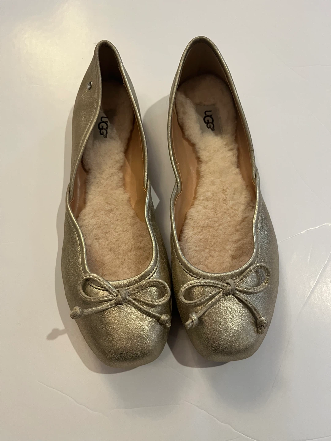 UGG Sheepskin Lined Ballet Flats - Gold