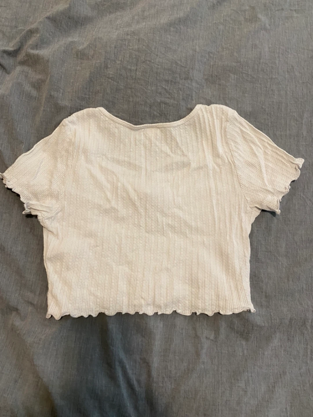 White Ribbed Cropped Henley Shirt - photo 2