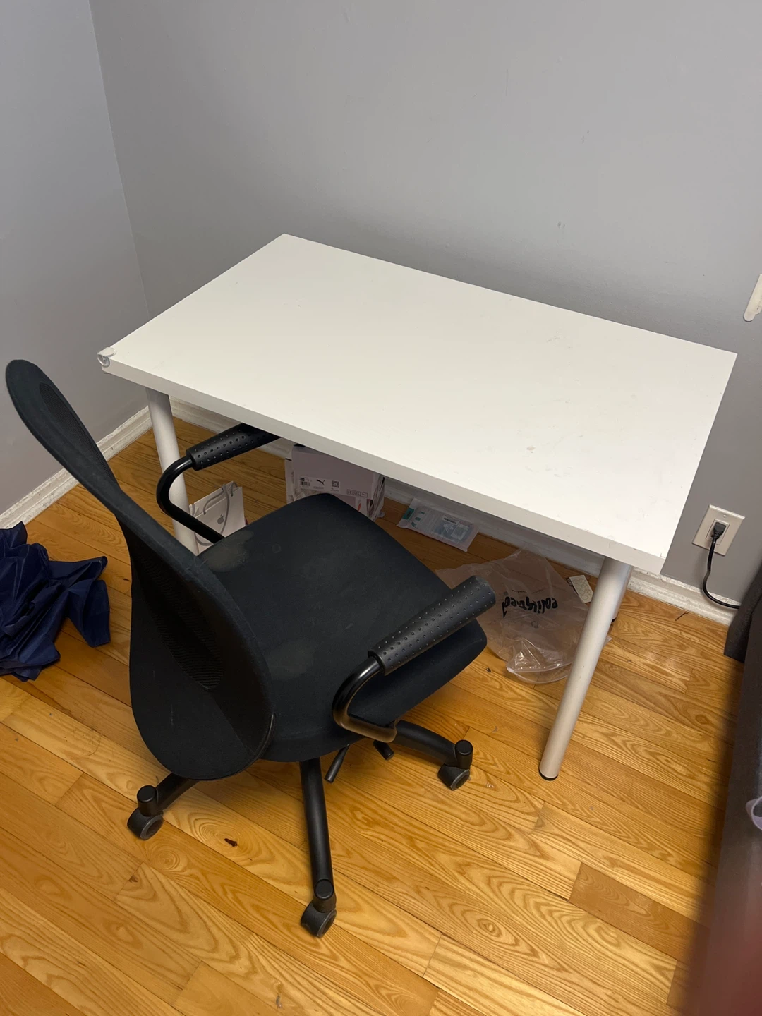 White Desk and Black Office Chair Set