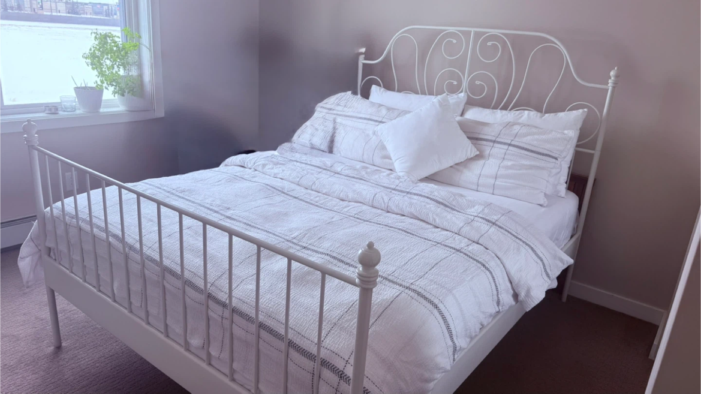 White Metal Bed Frame with mattress