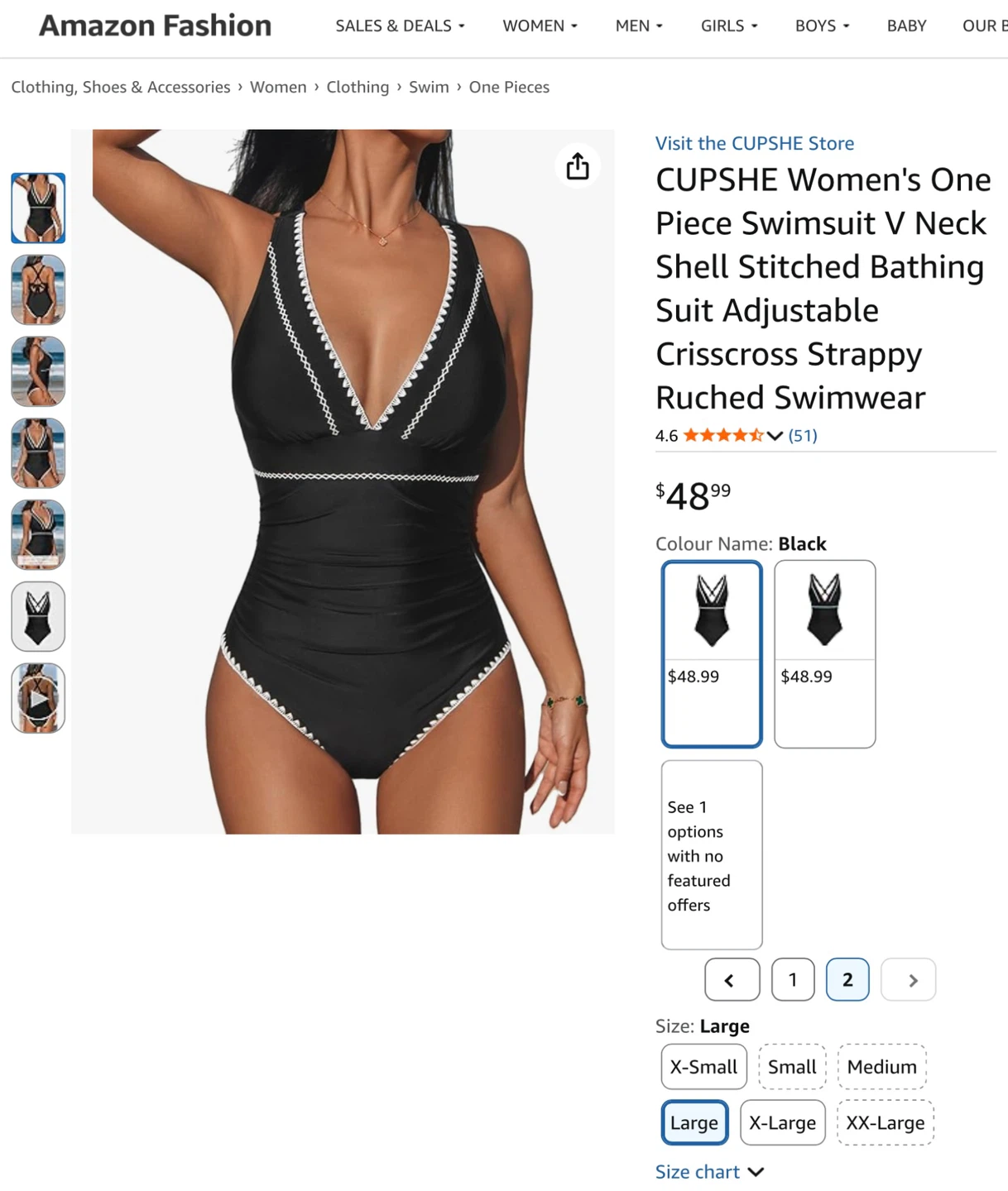 NWT Women's classy size lg Black V Neck Ruched Swimsuit