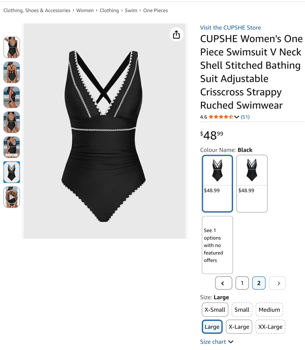NWT Women's classy size lg Black V Neck Ruched Swimsuit - photo 3