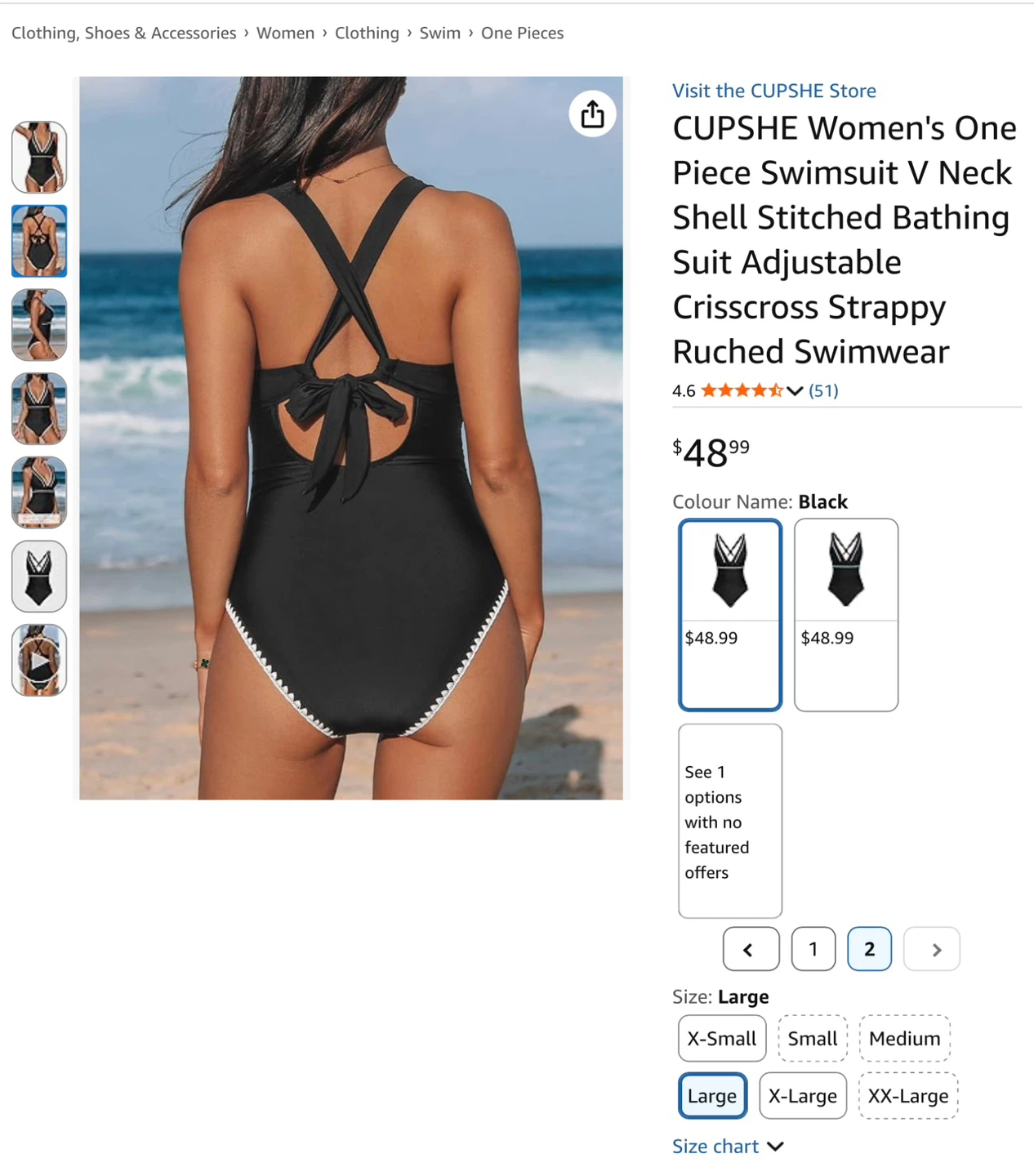 NWT Women's classy size lg Black V Neck Ruched Swimsuit - photo 2