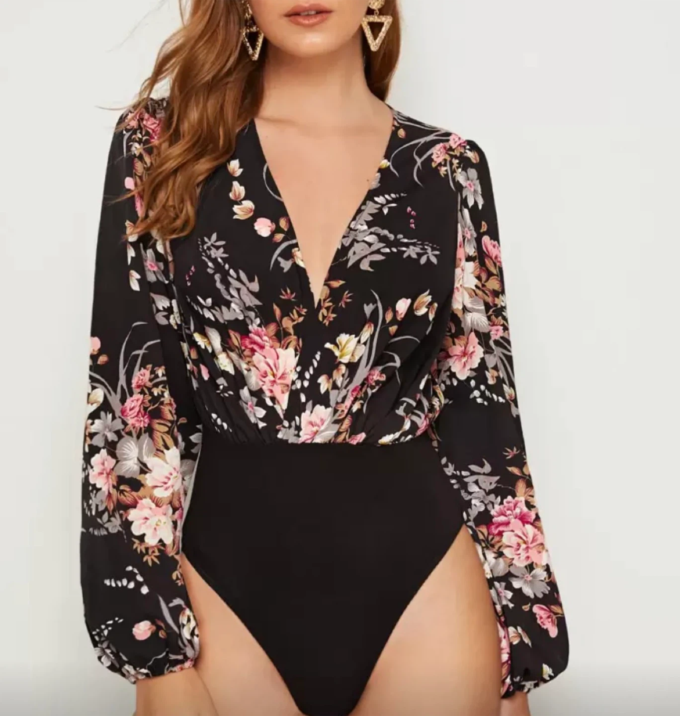 Women's Floral Print Long Sleeve Bodysuit