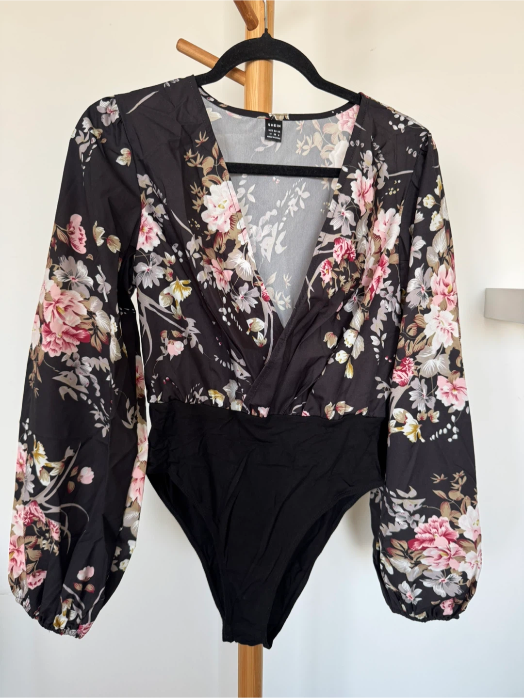 Black Floral Long Sleeve Bodysuit - photo 2