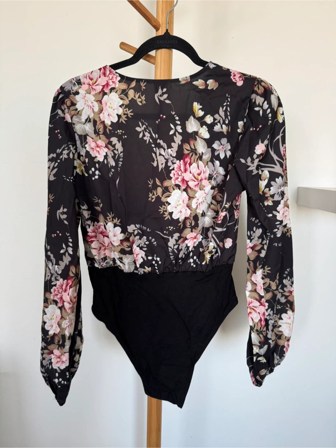 Black Floral Long Sleeve Bodysuit - photo 3