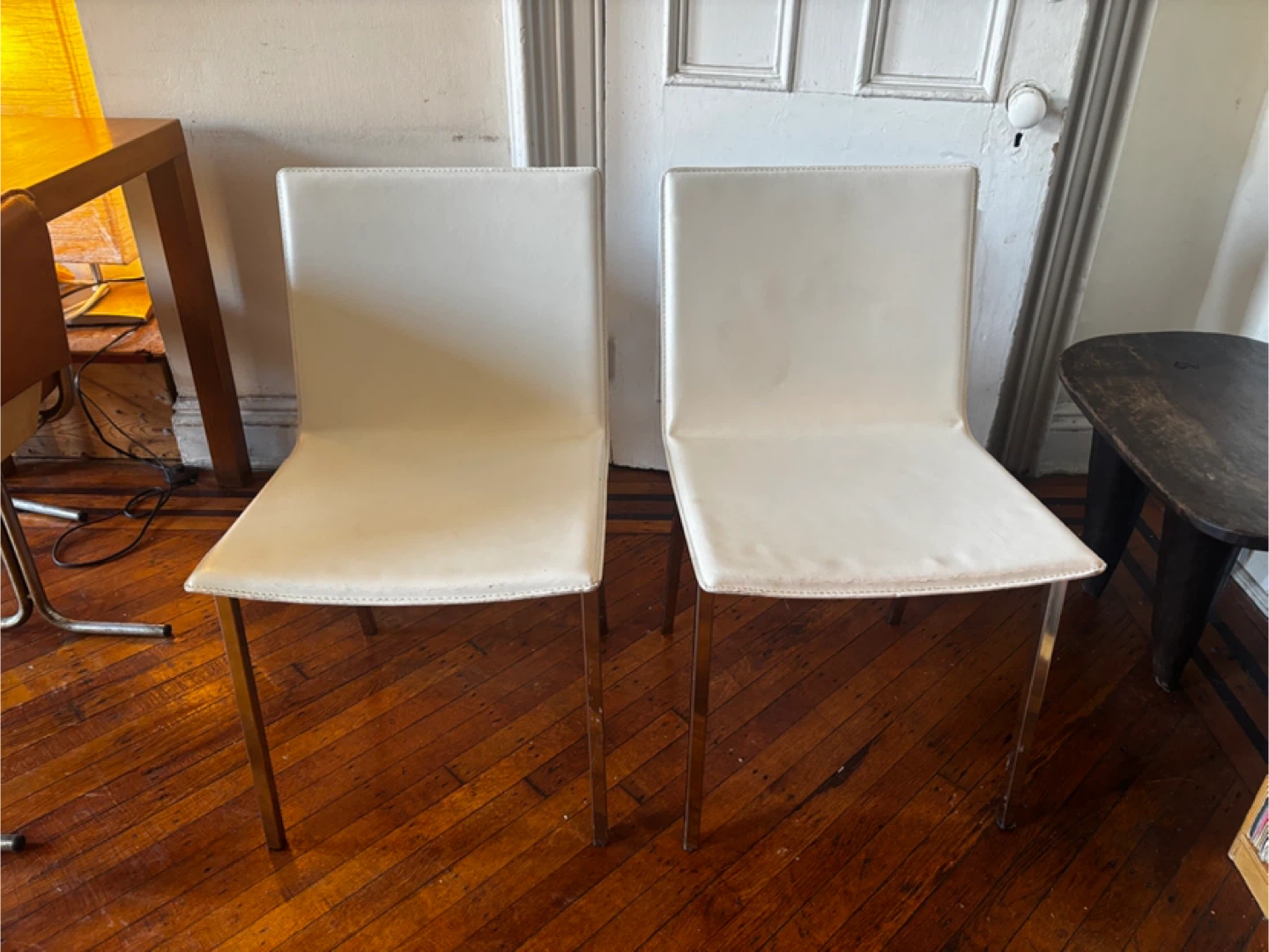 CB2 white dining chairs (x 2)