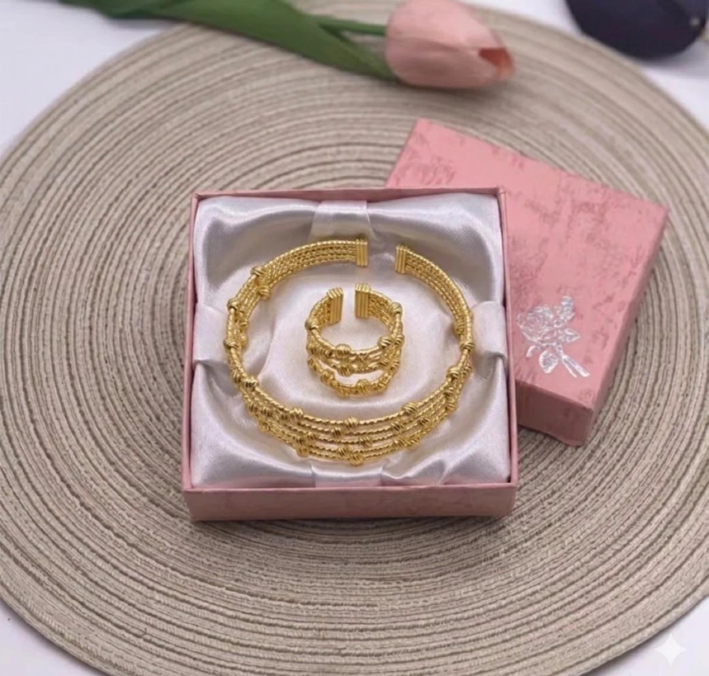 Gold-tone Bracelet and Ring Set with Box
