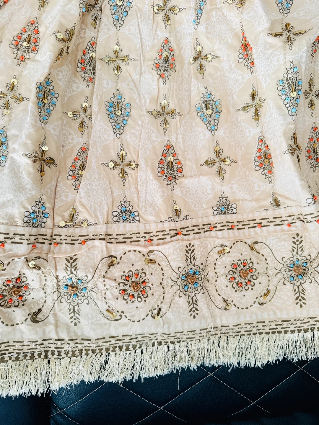 Beige Printed Dress with Embellishments, Brand new - photo 3