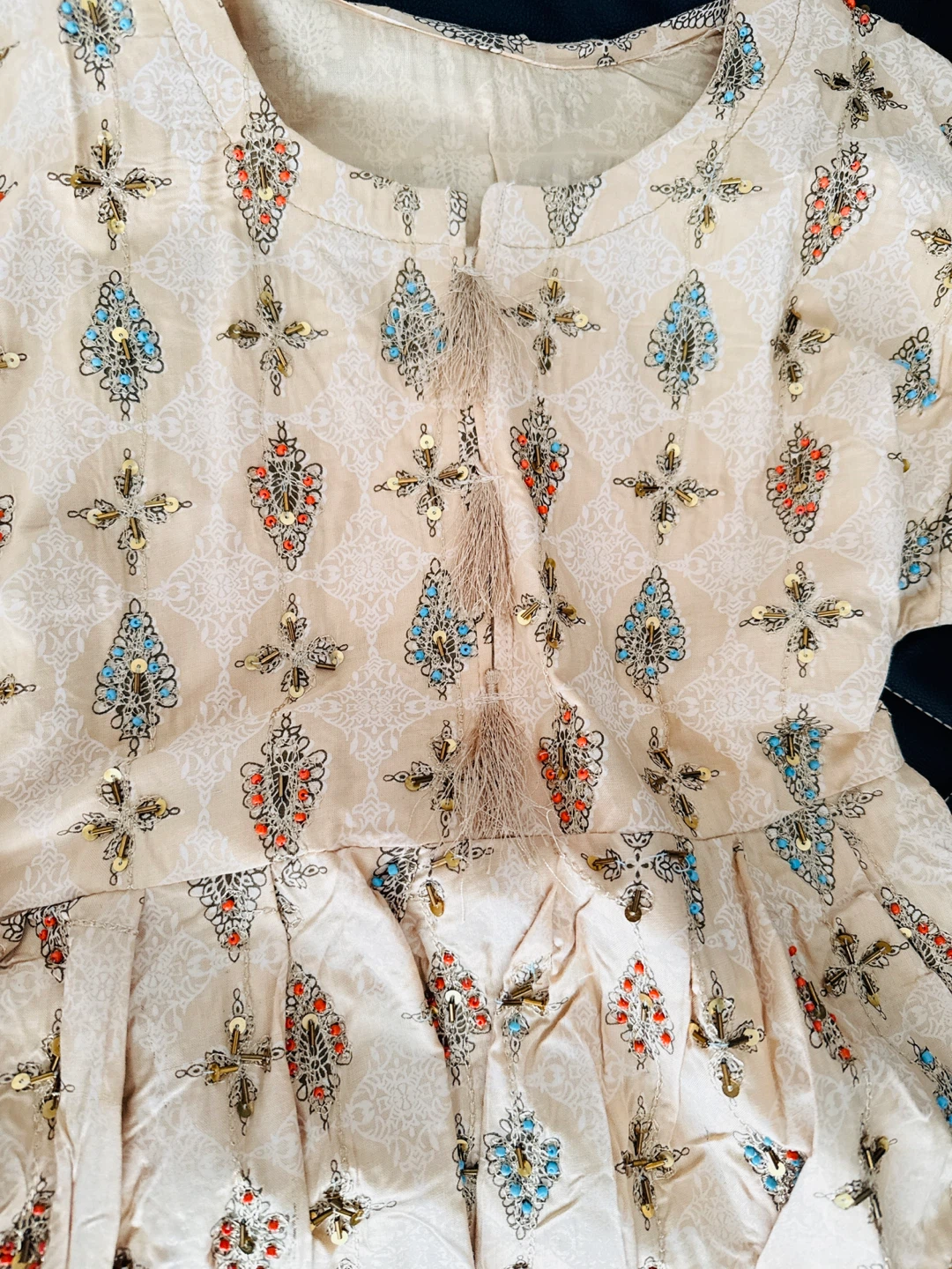 Beige Printed Dress with Embellishments, Brand new - photo 2