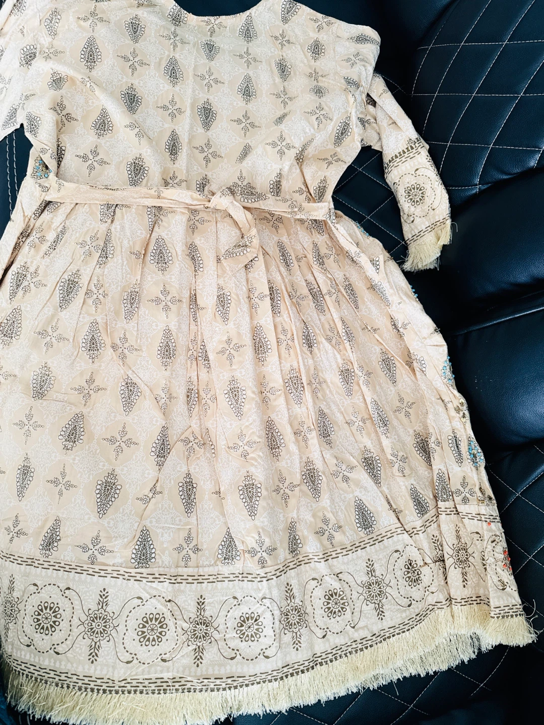 Beige Printed Dress with Embellishments, Brand new - photo 4