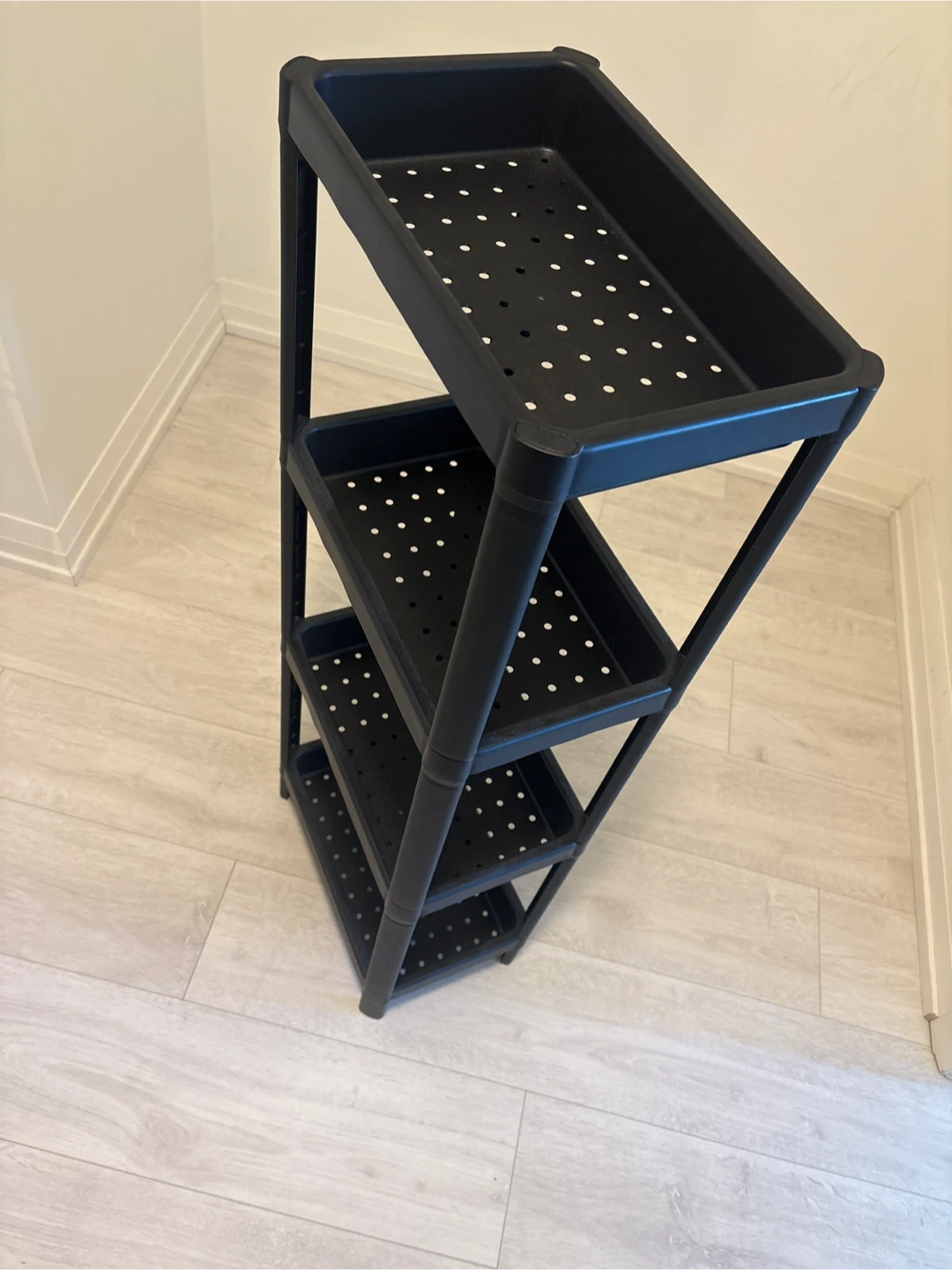 Black 4-Tier Plastic Storage Shelf Unit