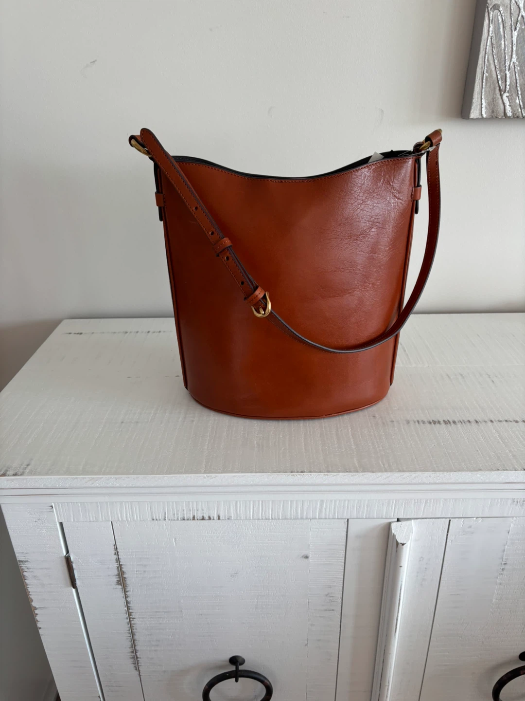 Banana Republic camel leather bucket bag tote/purse - photo 3